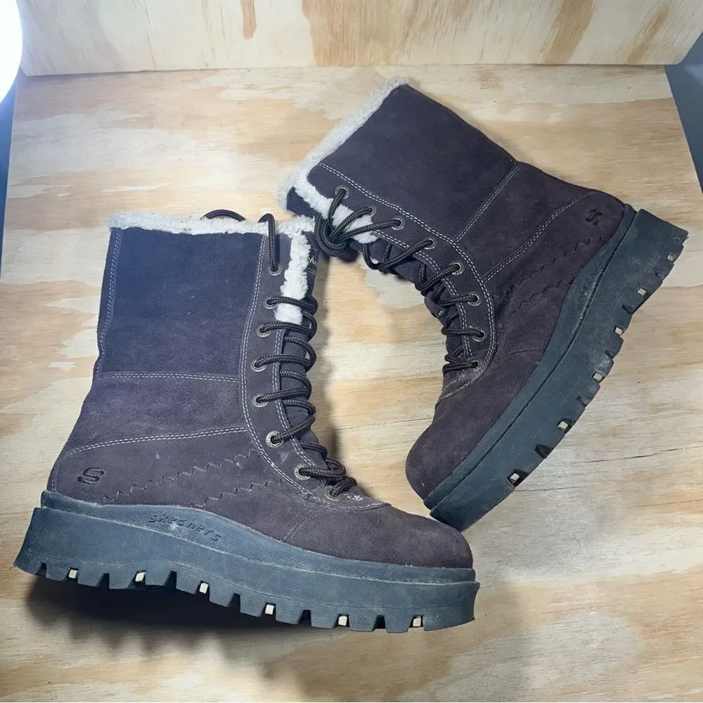 Skechers Vintage Y2K Chunky Platform Dark Brown Winter Boots Women’s Size 9.5
